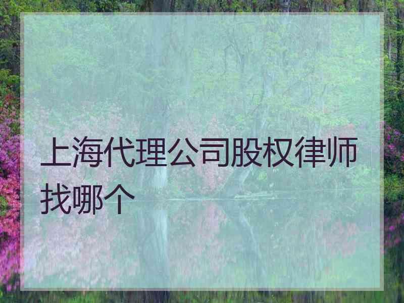 上海代理公司股权律师找哪个