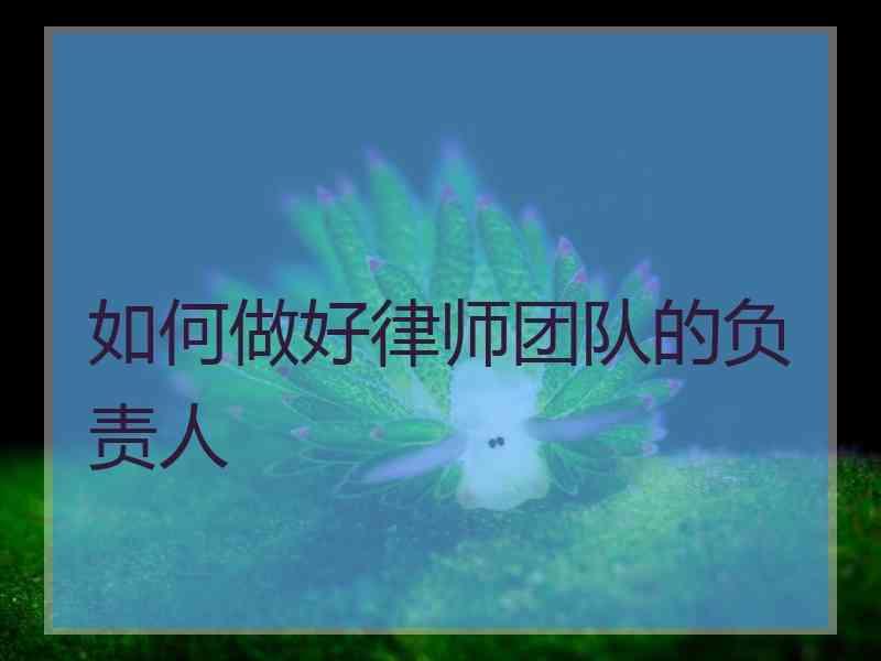 如何做好律师团队的负责人