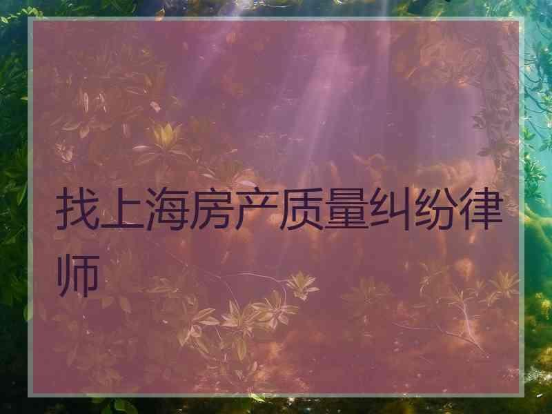 找上海房产质量纠纷律师