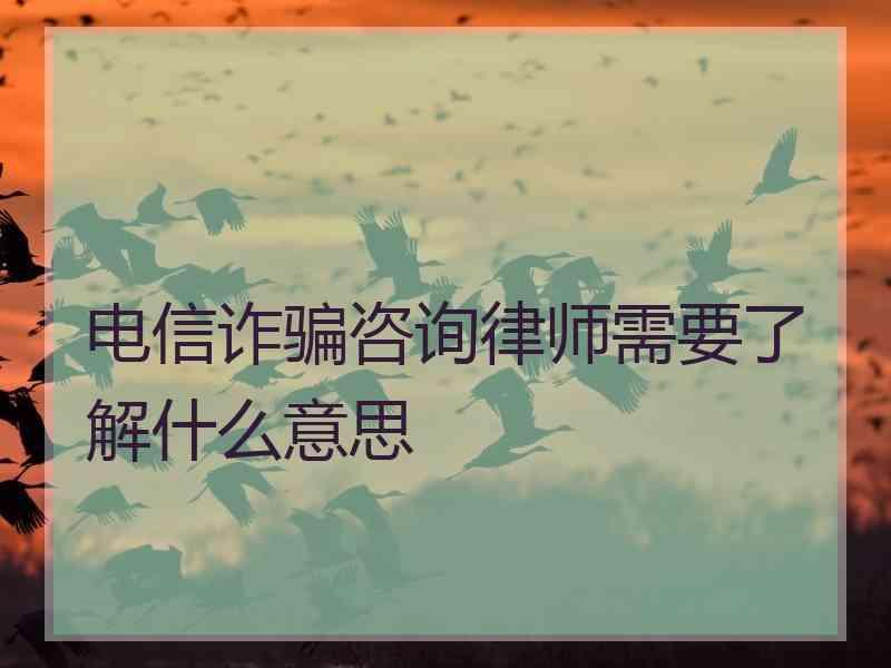 电信诈骗咨询律师需要了解什么意思